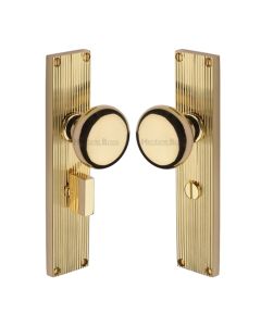 Heritage Brass Polished Brass Victoria Door Knob on Reeded Plate - Bathroom Set