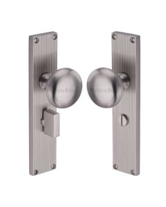 Heritage Brass Satin Nickel Victoria Door Knob on Reeded Plate - Bathroom Set