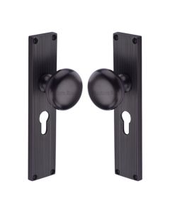 Heritage Brass Matt Bronze Victoria Door Knob on Reeded Plate - Euro Profile Set