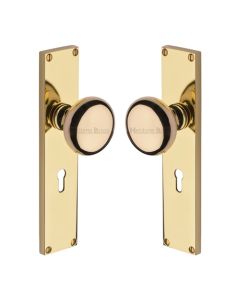 Heritage Brass Polished Brass Victoria Door Knob on Plate - Lock Set