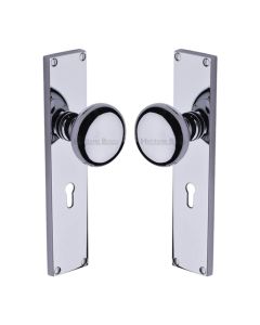 Heritage Brass Polished Chrome Victoria Door Knob on Plate - Lock Set