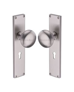 Heritage Brass Satin Nickel Victoria Door Knob on Plate - Lock Set