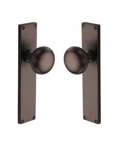 Heritage Brass Matt Bronze Victoria Door Knob on Plate - Latch Set