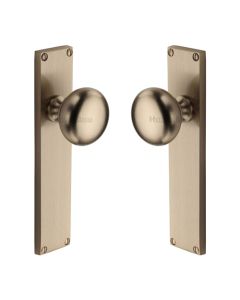 Heritage Brass Satin Nickel Victoria Door Knob on Plate - Latch Set
