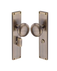 Heritage Brass Antique Brass Victoria Door Knob on Plate - Bathroom Set