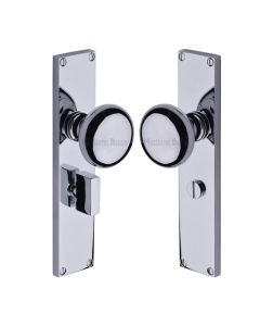 Heritage Brass Polished Chrome Victoria Door Knob on Plate - Bathroom Set