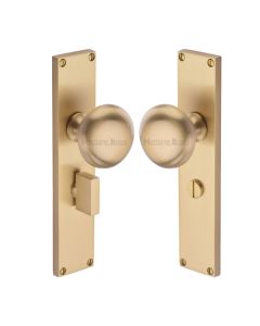 Heritage Brass Satin Brass Victoria Door Knob on Plate - Bathroom Set