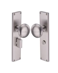 Heritage Brass Satin Nickel Victoria Door Knob on Plate - Bathroom Set