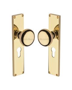 Heritage Brass Polished Brass Victoria Door Knob on Plate - Euro Lock Set