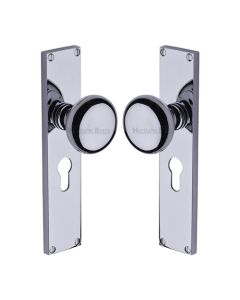 Heritage Brass Polished Chrome Victoria Door Knob on Plate - Euro Lock Set