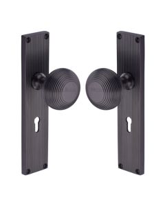 Heritage Brass Matt Bronze Beehive Door Knob on Reeded Plate - Lock Set