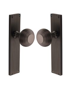 Heritage Brass Matt Bronze Beehive Door Knob on Reeded Plate - Latch Set