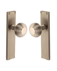 Heritage Brass Satin Nickel Beehive Door Knob on Reeded Plate - Latch Set