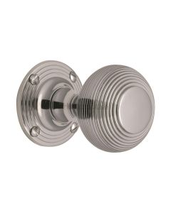 Heritage Brass Polished Chrome Reeded Mortice Door Knob on Rose