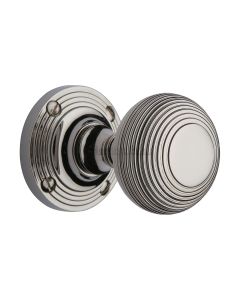 Heritage Brass Polished Nickel Finish Reeded Mortice Door Knob on Rose