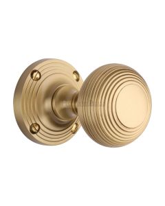 Heritage Brass Satin Brass Reeded Mortice Door Knob on Rose