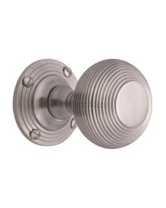 Heritage Brass Satin Chrome Reeded Mortice Door Knob on Rose