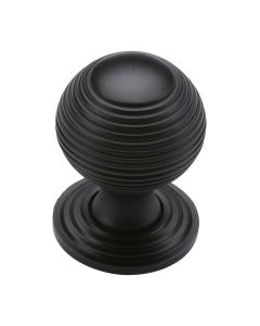Heritage Brass Matt Black Reeded Cabinet Knob with Base 32mm