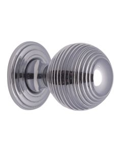 Heritage Brass Polished Chrome Reeded Cabinet Knob with Base 32mm