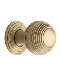 Heritage Brass Satin Brass Reeded Cabinet Knob with Base 32mm