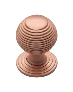 Heritage Brass Satin Rose Gold Reeded Cabinet Knob with Base 32mm