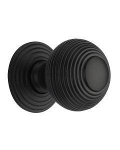 Heritage Brass Matt Black Reeded Cabinet Knob with Base 38mm