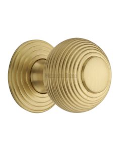 Heritage Brass Satin Brass Reeded Cabinet Knob with Base 38mm