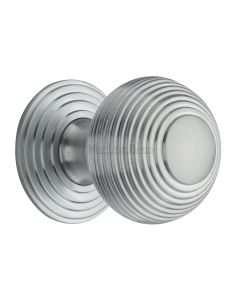 Heritage Brass Satin Chrome Reeded Cabinet Knob with Base 38mm