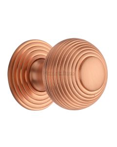 Heritage Brass Satin Rose Gold Reeded Cabinet Knob with Base 38mm