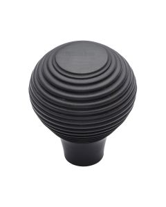Heritage Brass Matt Black Reeded Cabinet Knob 32mm