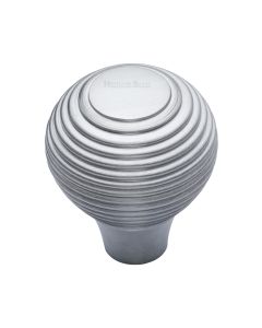 Heritage Brass Satin Chrome Reeded Cabinet Knob 32mm