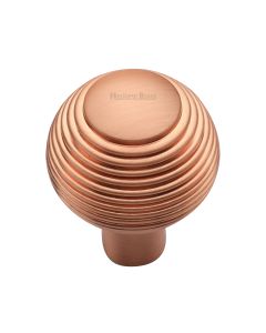 Heritage Brass Satin Rose Gold Reeded Cabinet Knob 32mm