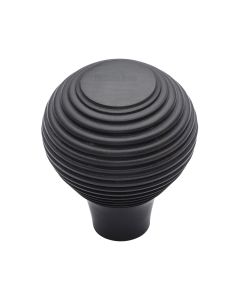 Heritage Brass Matt Black Reeded Cabinet Knob 38mm