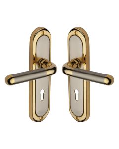 Heritage Brass Jupiter Split Finish Vienna Door Handle on Plate - Lever Lock