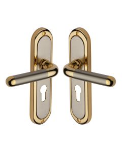 Heritage Brass Jupiter Split Finish Vienna Door Handle on Plate - Euro Profile