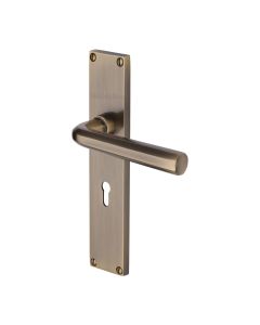 Heritage Brass Antique Brass Octave Door Handle on 200mm Plate - Lever Lock