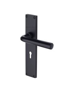 Heritage Brass Matt Black Octave Door Handle on 200mm Plate - Lever Lock