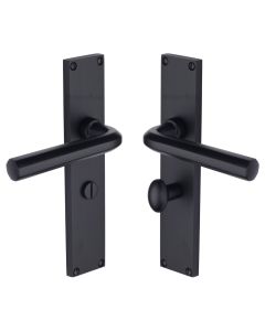 Heritage Brass Matt Black Octave Door Handle on 200mm Plate - Bathroom Set