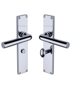 Heritage Brass Polished Chrome Octave Door Handle on 200mm Plate - Bathroom Set