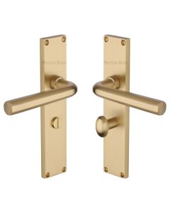 Heritage Brass Satin Brass Octave Door Handle on 200mm Plate - Bathroom Set