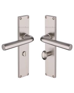 Heritage Brass Satin Nickel Octave Door Handle on 200mm Plate - Bathroom Set