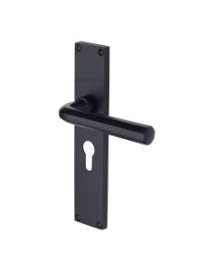 Heritage Brass Matt Black Octave Door Handle on 200mm Plate - Euro Profile
