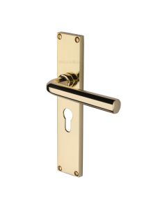 Heritage Brass Polished Brass Octave Door Handle on 200mm Plate - Euro Profile