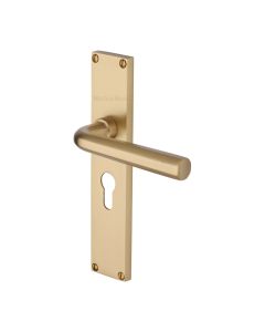Heritage Brass Satin Brass Octave Door Handle on 200mm Plate - Euro Profile