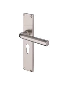 Heritage Brass Satin Nickel Octave Door Handle on 200mm Plate - Euro Profile