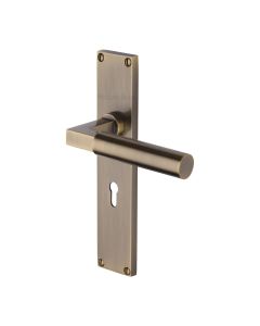 Heritage Brass Antique Brass Bauhaus Door Handle on 200mm Plate - Lever Lock