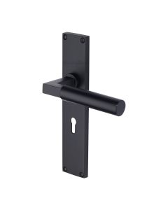 Heritage Brass Matt Black Bauhaus Door Handle on 200mm Plate - Lever Lock
