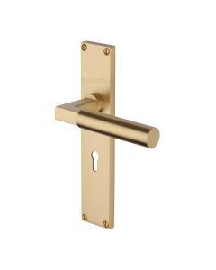 Heritage Brass Satin Brass Bauhaus Door Handle on 200mm Plate - Lever Lock