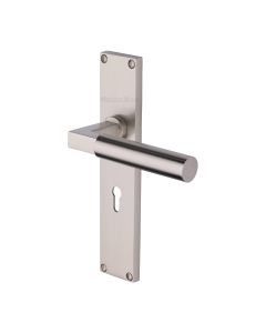 Heritage Brass Satin Nickel Bauhaus Door Handle on 200mm Plate - Lever Lock