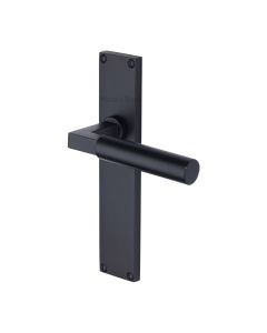Heritage Brass Matt Black Bauhaus Door Handle on 200mm Plate - Lever Latch